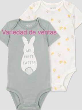 Carter's Sage Bunny 'My First Easter' & White Chick Print One-Piece Set